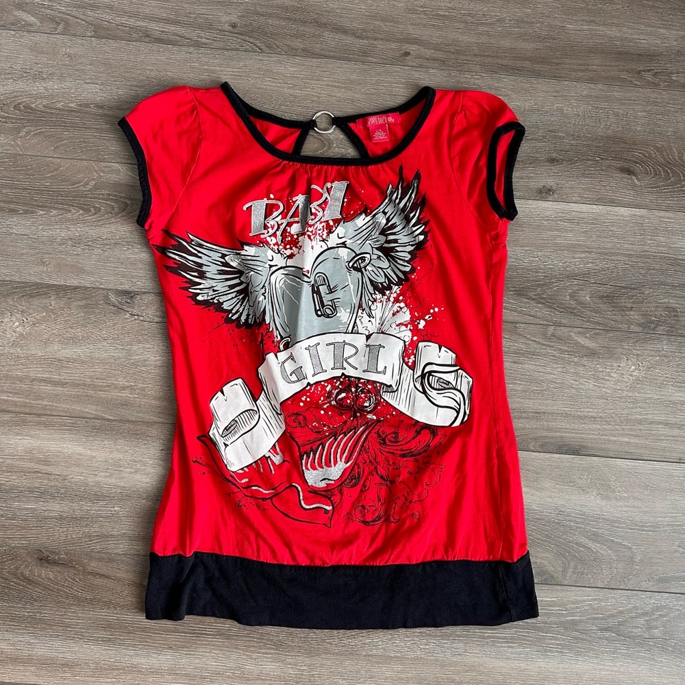 Y2K Zoey Beth Baby‎ Girl Top Size L Retro Punk Angel Wings Keyhole Goth Emo VTG
